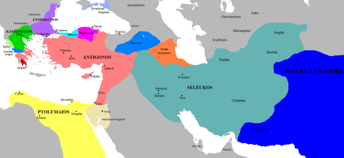 The situation in 303 BC. Antigonus would wrest control of Greece from Cassander. 